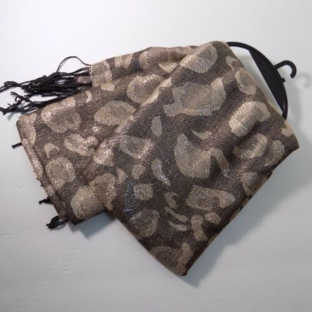 Women's Scarf, West Loop, Lightweight Tan Leopard Print Jacquard w/fringe NWT